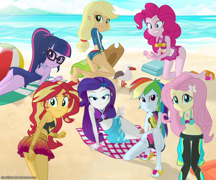Beach Time! My Little Pony, Equestria Girls, Sunset Shimmer, Mane 6, MLP Edge, Charliexe