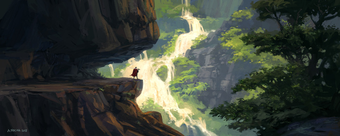 Waterfall - Art, Drawing, The mountains, Landscape, Andreas Rocha