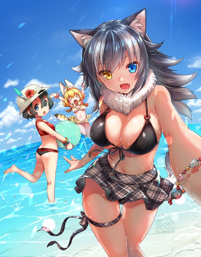 Anime Art Anime Art, Kemono Friends, Grey Wolf, Serval, Kaban