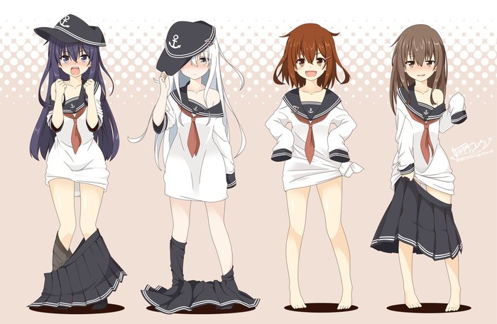 Вжжух... и стали маленькими. - Kantai Collection, Anime Art, Hibiki, Inazuma, Ikazuchi, Akatsuki