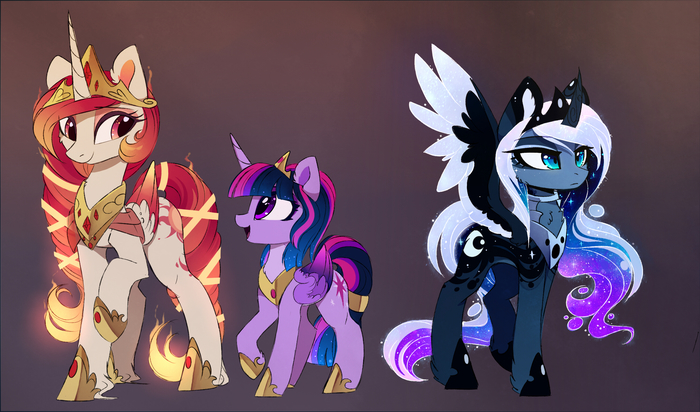 New manes! :O - My Little Pony, PonyArt, Princess Celestia, Twilight sparkle, Princess Luna, Magnaluna, Длиннопост