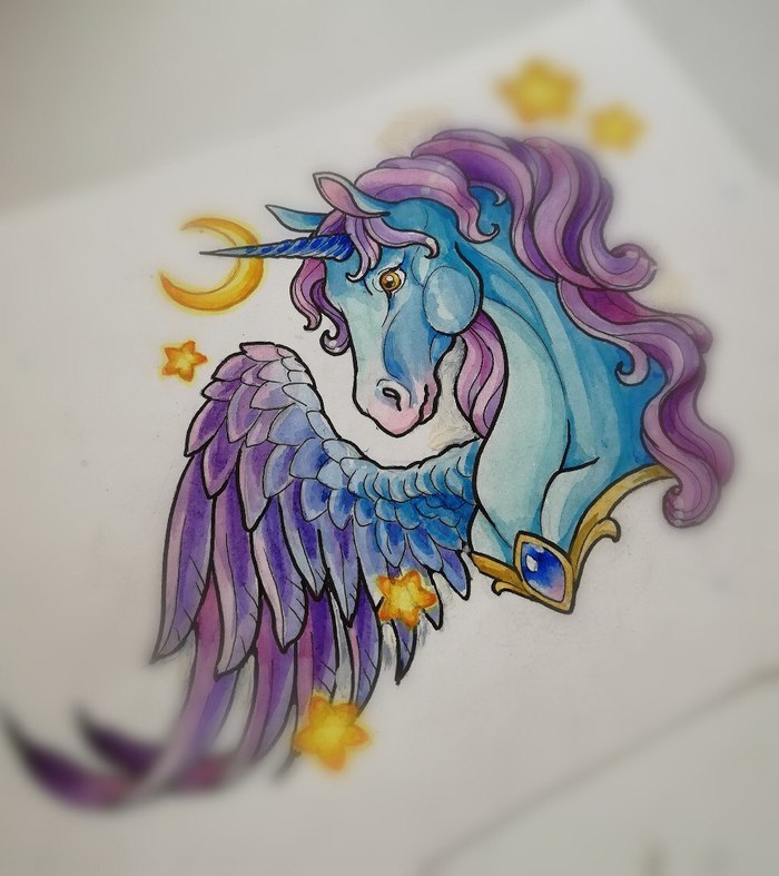 Tattoo sketch and finished work - My, Tattoo, Sketch, Unicorn, Color tattoo, Girl with tattoo