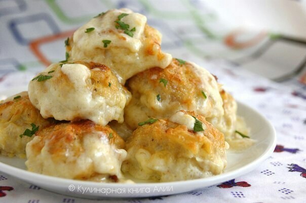 Tender chicken balls in cream cheese sauce - My, Hen, Ball, Food, Recipe