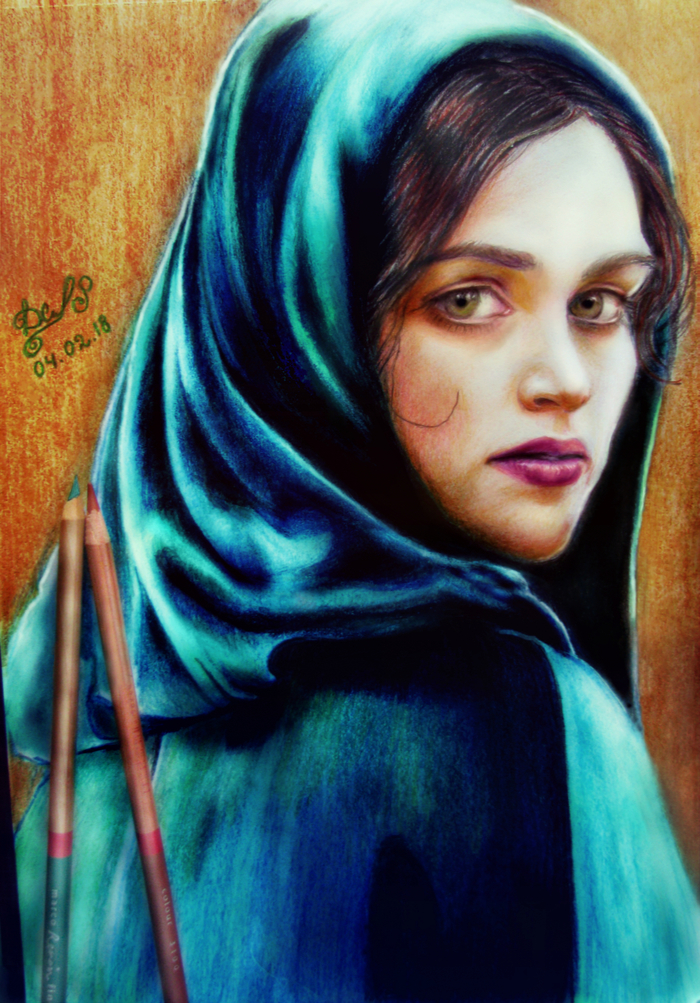 Morgana - My, Art, Colour pencils, Beautiful girl, Green eyes, Creation, Morgana, , Sight, Merlin