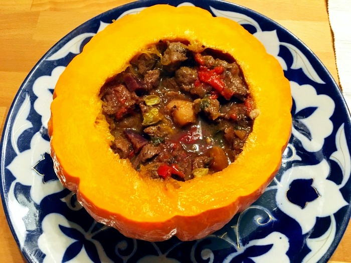 Pumpkin stuffed with spicy lamb - My, Pumpkin, Stuffing, , Longpost