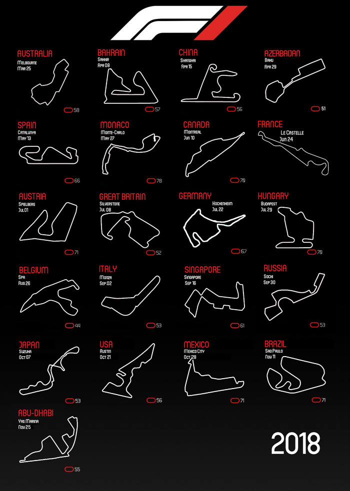 F1 racing calendar for 2018 - My, Formula 1, The calendar, 2018