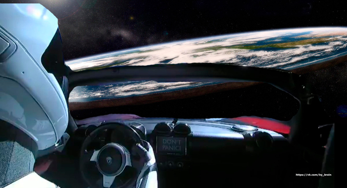 Tesla in space - My, Tesla, Spacex, Falcon heavy, Flat land