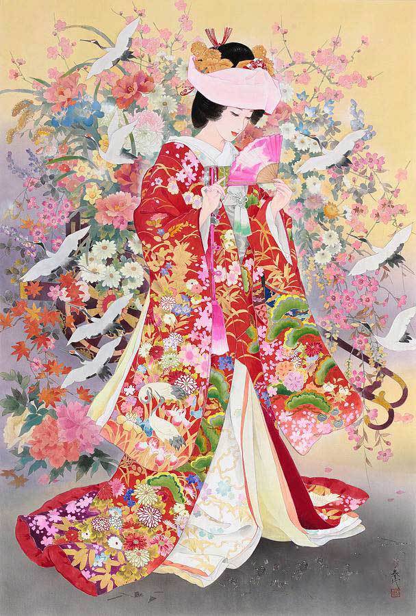 Beautiful pictures of Japanese girls - , Japanese, Kimono, Painting, Gracefulness, beauty, , Longpost