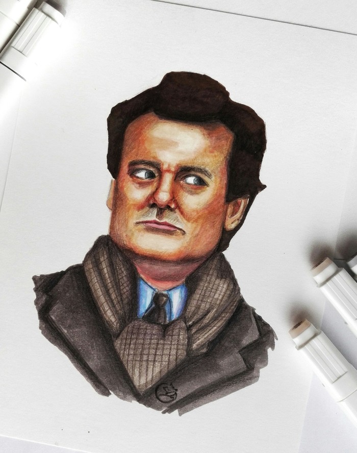 Every day - My, Drawing, Groundhog Day, Movie heroes, Portrait