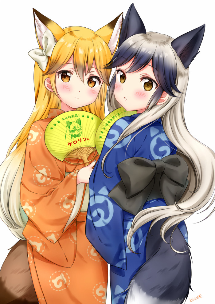 Gingitsune & Kitakitsune
 - Anime art, Anime, Kemono friends, Longpost, Ezo Red Fox, Silver Fox