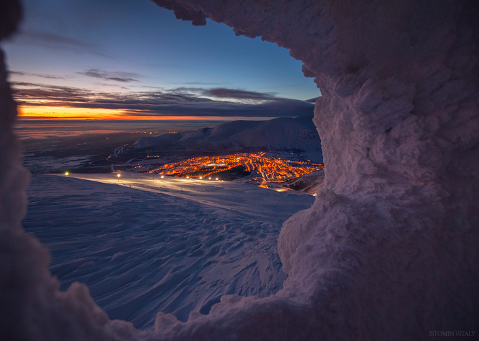 Visiting the bear :D - My, Kirovsk, Khibiny, Landscape, Travels, Russia, Winter, Cold, Evening