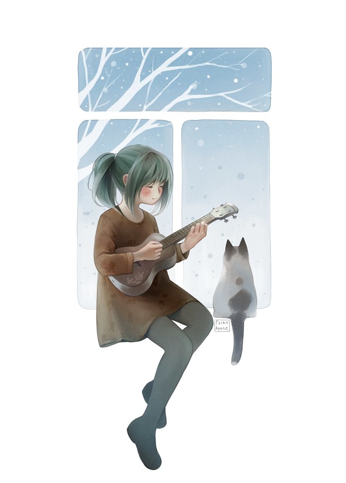Apple and her cat... - Anime art, Haters, Anime, Art, Images, 