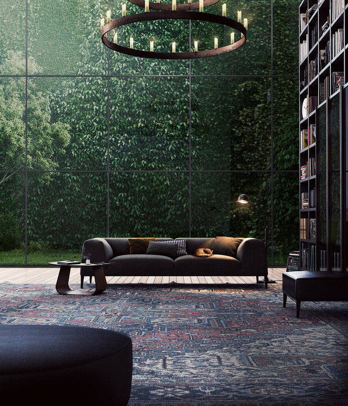 Glass wall in the library next to the forest. - Reddit, Wall, Glass, Forest, Library, cat