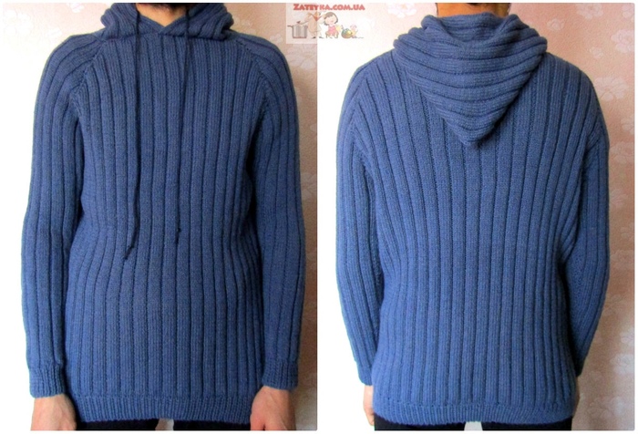 Men's hooded sweater - My, Knitting, Knitting a sweater, Video, Master Class, With your own hands, Longpost