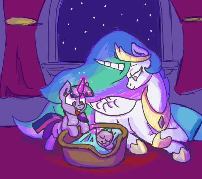 Goodnight Spike! - My little pony, PonyArt, Princess celestia, Twilight sparkle, Spike