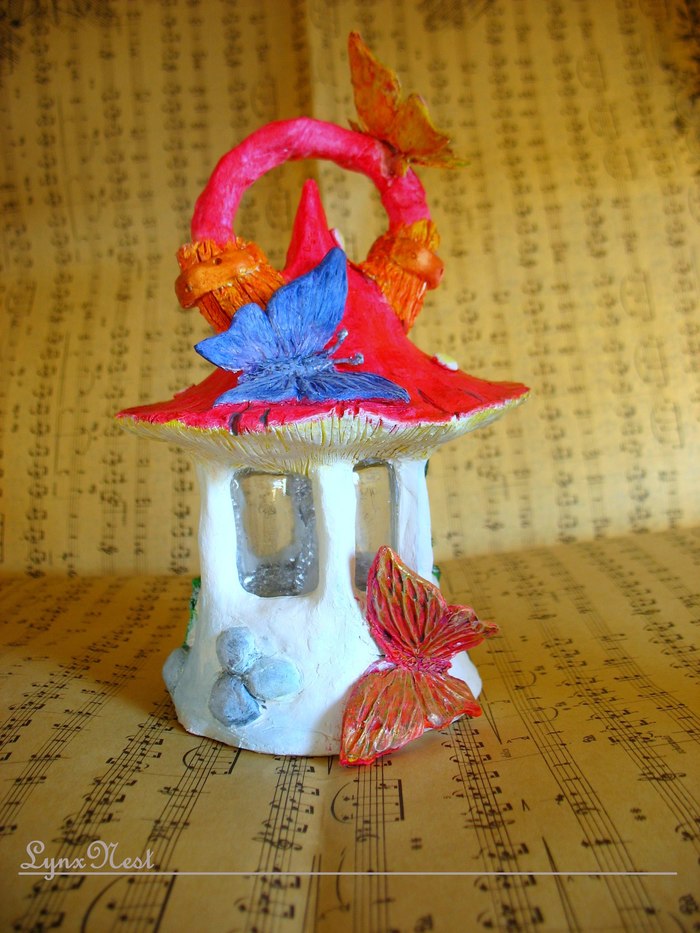 Cold porcelain lantern house - My, Cold porcelain, Flashlight, Needlework with process, Лепка, Fairytale house, Longpost