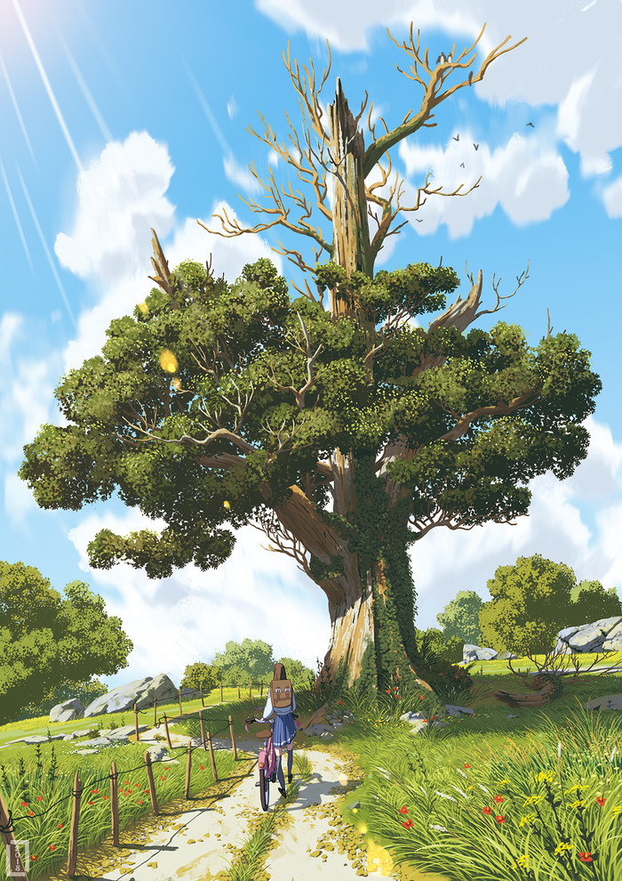 The ancient tree - Art, Drawing, Anime, Tree, Lorenzo Lanfranconi