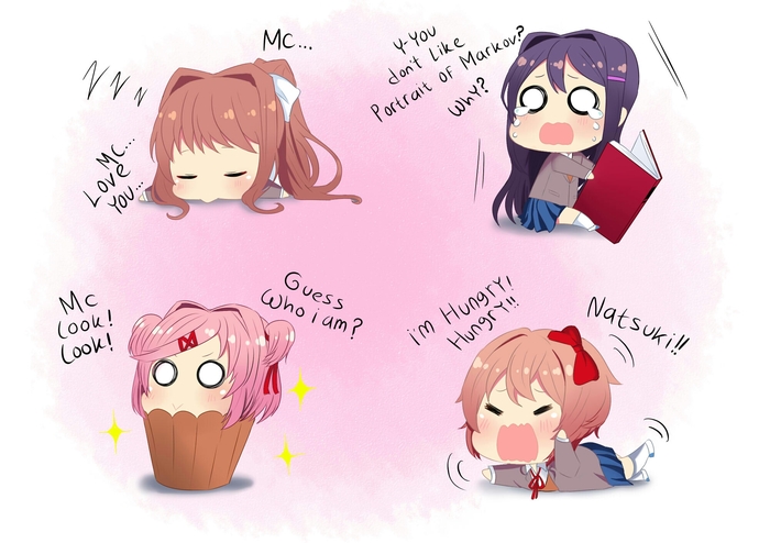 DDLC in a nutshell - Sayori, Natsuki, Monika, Yuri, Doki Doki Literature Club, Not anime, Visual novel, Anime