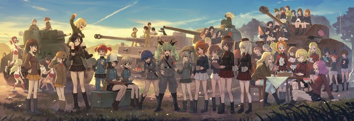 Everyone is here - Панорама, Anime, Anime art, Girls und panzer, 