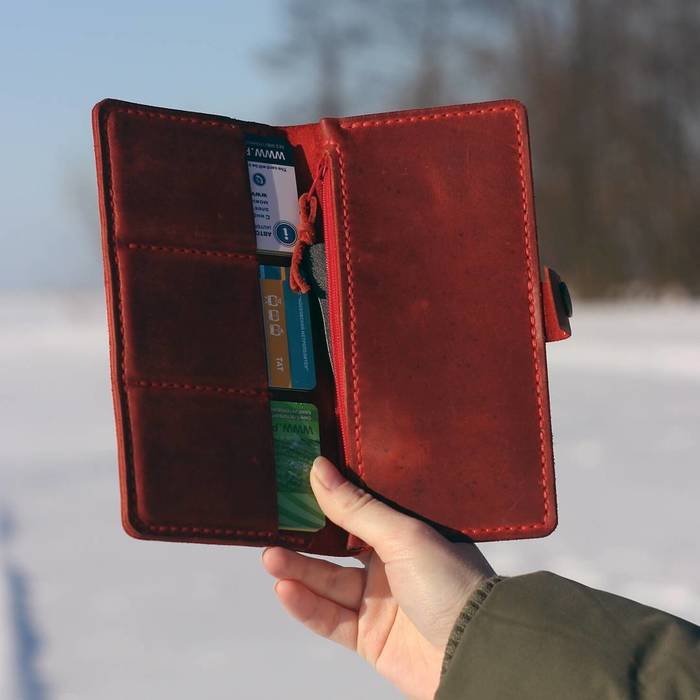 Wallet in red part 2. - My, Needlework with process, Master Class, Leather craft, Wallet, Longpost