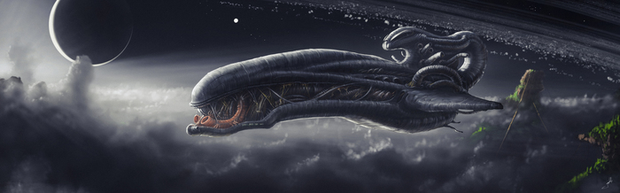 Spaceship of Xenomorphs - My, , Alien Spaceship, Video, Illustrations, Digital drawing