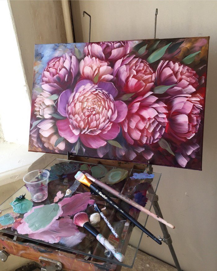 Oil painting, peonies. - My, Oil painting, Painting, Saint Petersburg, Artist, Painting, Art, Peonies, Flowers