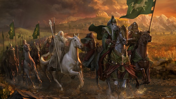 To battle, Theoden's riders! - Tolkien, Rohan, Theoden Rohansky, Gandalf, Legolas, Edoras, Lord of the Rings, Riders of Rohan