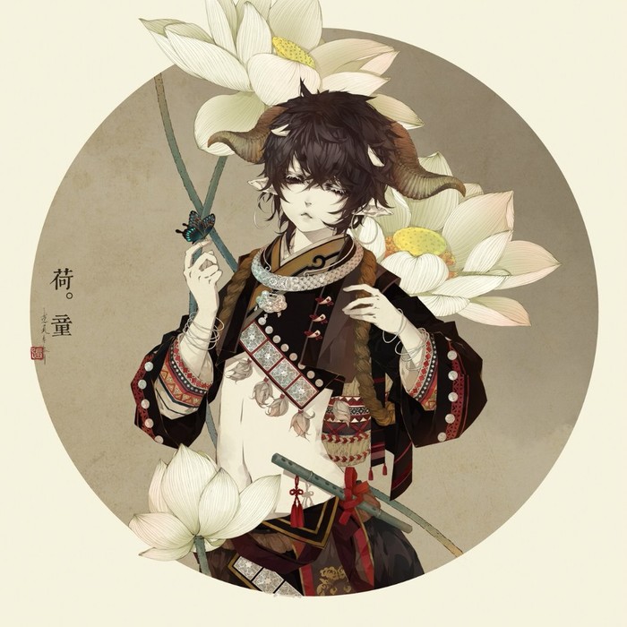 Demon - Demon, Kun, Anime art, Flowers, Butterfly