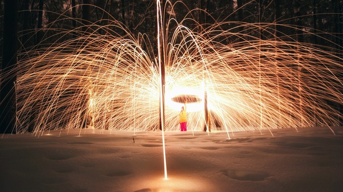 Long exposure - My, Fire show, Longpost, Long exposure, Steel wool, Mobile photography