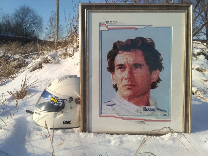 Ayrton Senna da Silva - Cross-stitch, My, Longpost, Needlework without process, Ayrton Senna, Formula 1