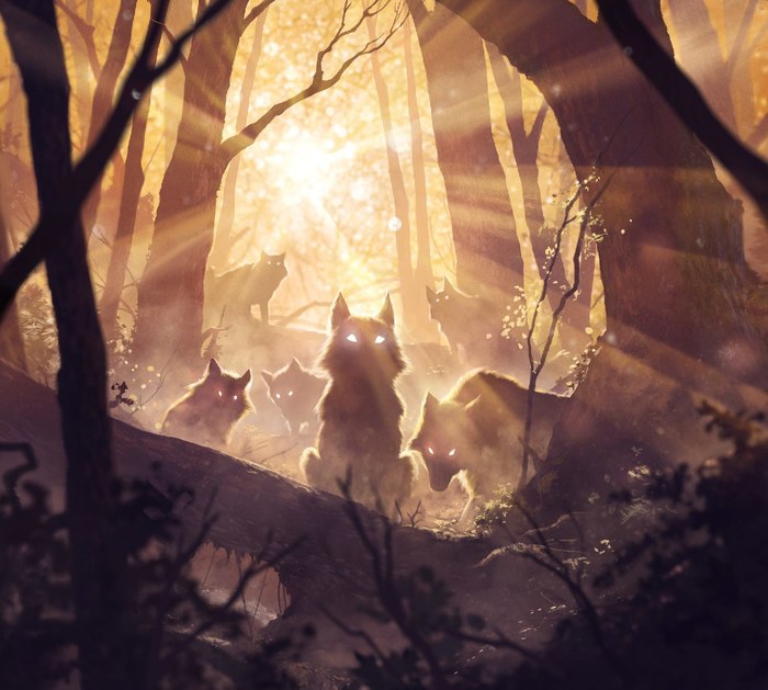 Flock - Art, Wolf, Light, Unknown author