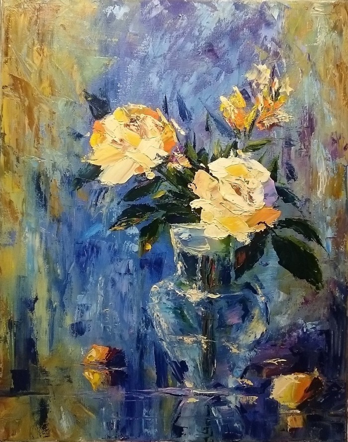 Oil Painting - flowers - My, Oil painting, Landscape, , , Longpost