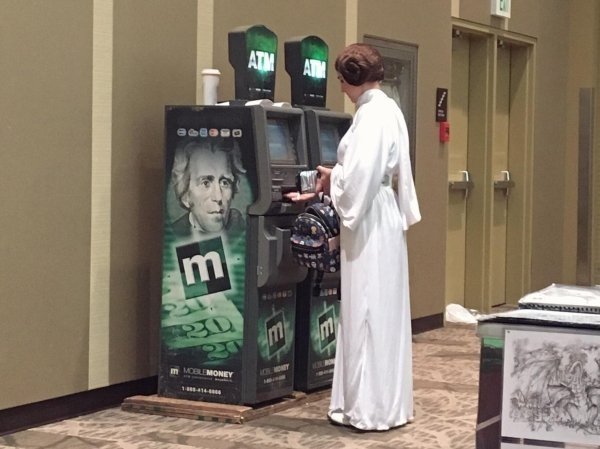 When the galactic credits ran out, and the rebels need to be fed. - Star Wars, Princess Leia, ATM, Credit card