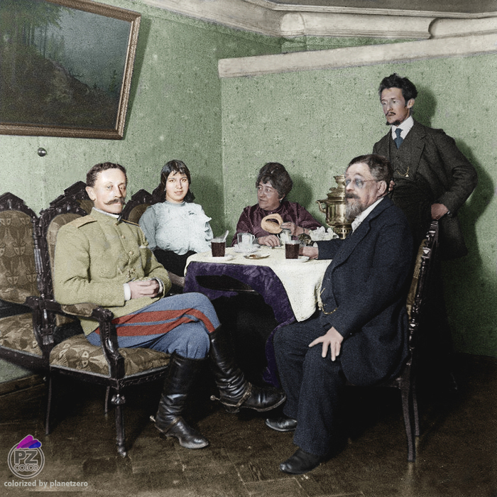 Tea drinking. - My, Tea drinking, Pre-revolutionary Russia, Colorization, , Российская империя