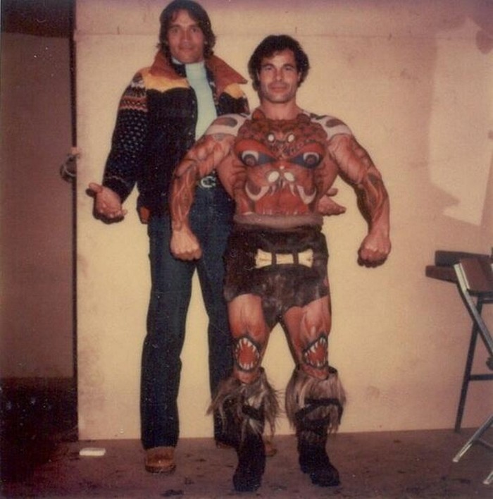 Arnold Schwarzenegger and Franco Columbu on the set of Conan the Barbarian, 1981. - Arnold Schwarzenegger, Franco Colombo, Conan the barbarian, The photo