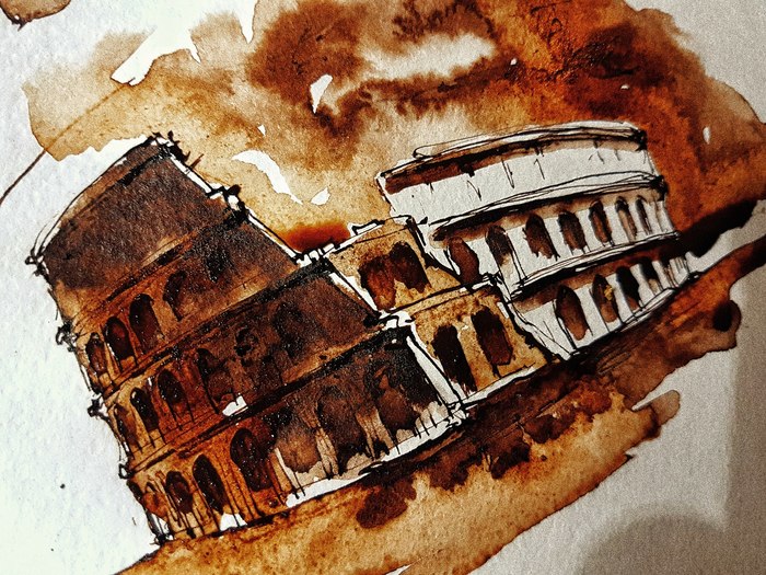 Colosseum - pen, ink - My, Coliseum, Mascara, Drawing, Sketch, Sketchbook, Sepia, Painting