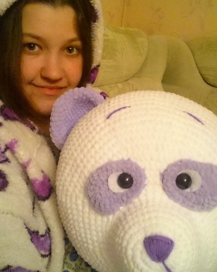 lavender panda - My, Needlework, Knitted toys, Knitting, Teddy bear, Amigurumi, Hobby, Longpost