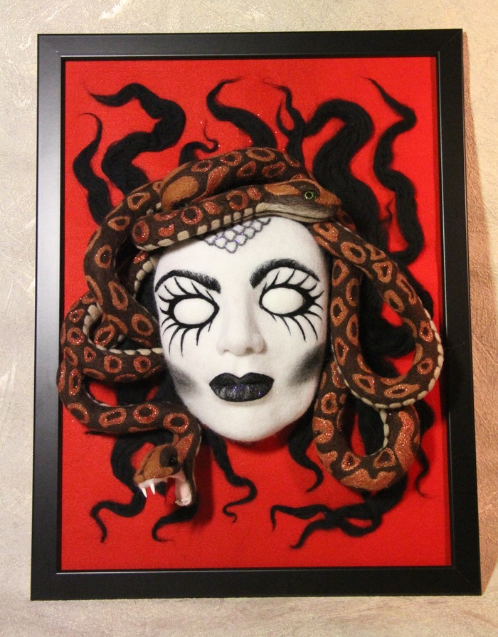 Look into my eyes - Decor, Handmade, Dry felting, Needlework without process, Interior, Hobby, My, Panel, Medusa Gorgon