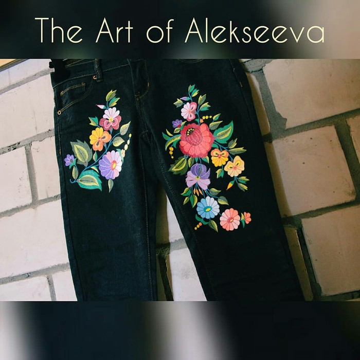 Painted jeans - My, Art, Creation, Painting, Painting on fabric, Drawing, Jeans, My, Moscow, Video, Longpost