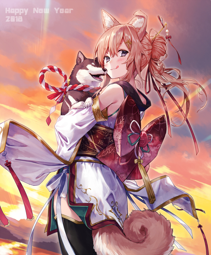 Year of the dog - Art, Anime art, Longpost, Pixiv, Anime original