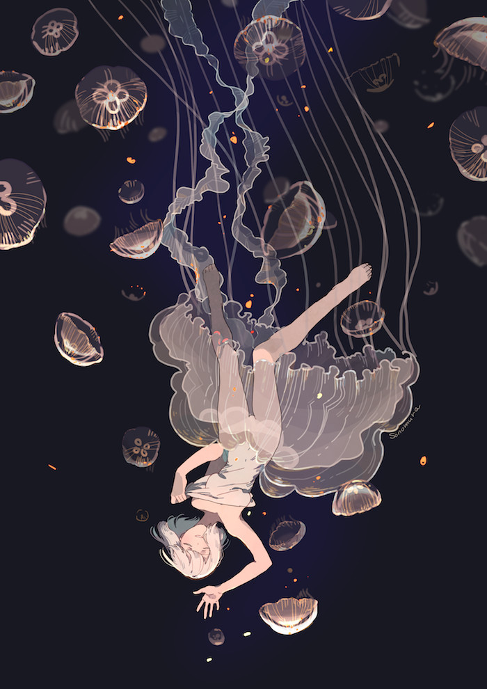 Jellyfish - Anime art, Art, Anime original, Pixiv, Longpost