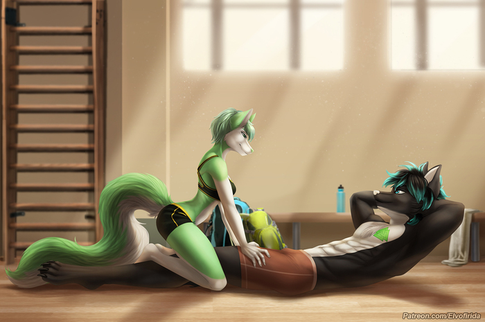 Workout - Furry, Elvofirida, Furry art, Furry canine