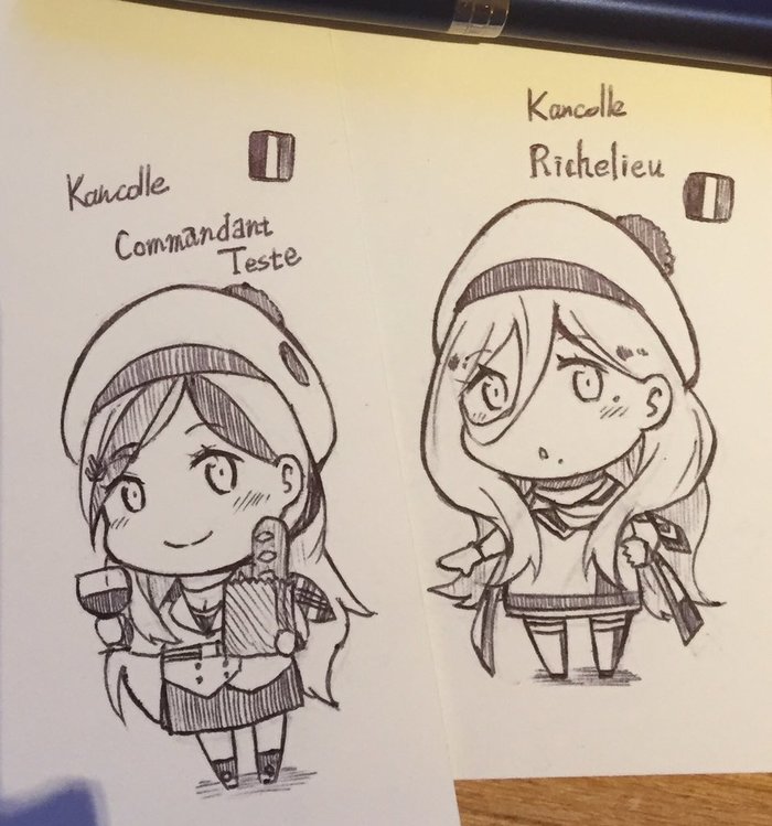 French women - Kantai collection, Commandant Teste, Richelieu, Teketeke, Anime, Anime art, Chibi