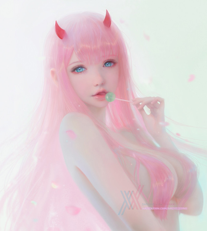 Zero Two , ArtStation, Photoshop, Ruoxin Zhang, , Anime Art, Darling in the Franxx, Zero Two