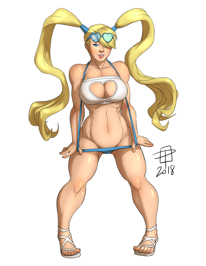 Sexy swimsuit R. Mika. - NSFW, Callmepo, Арт, Крепкая девушка, Rainbow Mika, Street Fighter, Фитоняшка