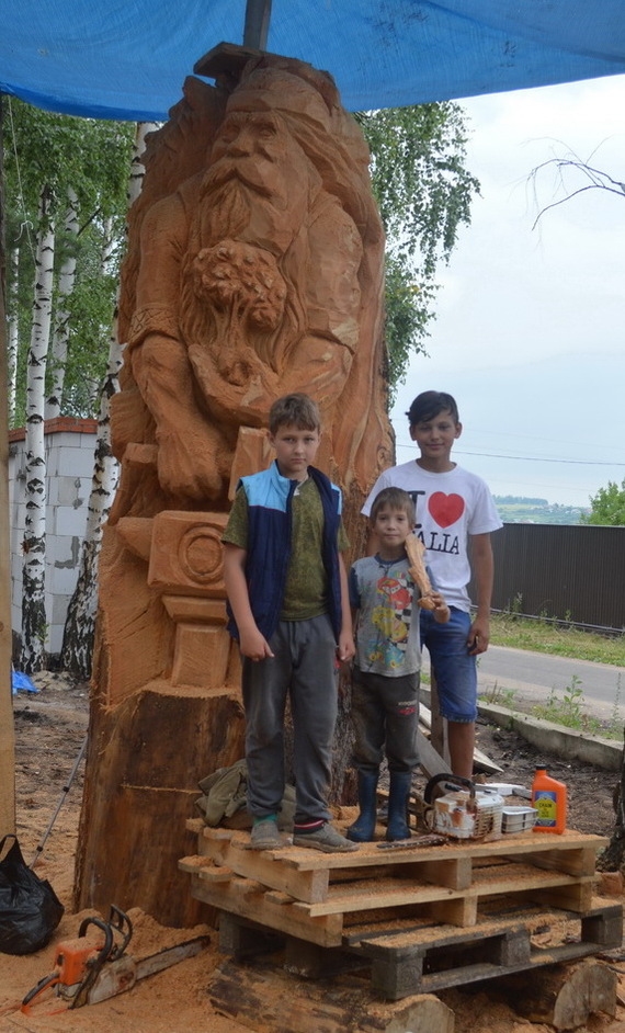 Kid with a chainsaw - My, Alexander Ivchenko, Chainsaw sculpture, Chainsaw, Veles, Perun, Svarog, Wood carving, Longpost, Video