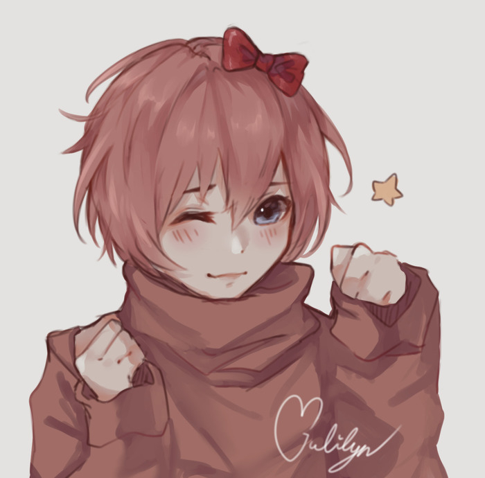 Sayori in a sweater - Anime, Doki Doki Literature Club, Sayori, Not anime