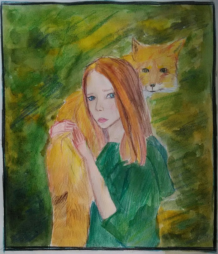 girls and foxes - My, Watercolor, Pencil, Beginner artist, Longpost