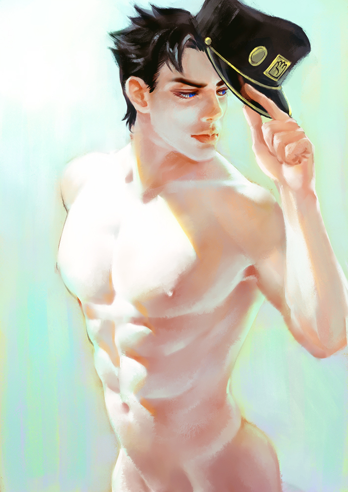 Jotaro Kujo - Anime art, Art, Jojos bizarre adventure, Fan art, Pumped up, Muscle, Longpost