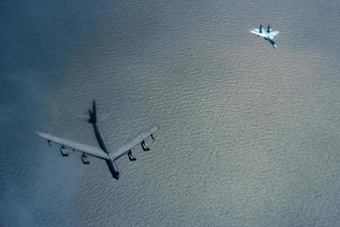 Over the Baltic Sea - , Su-27, Interception, Aviation, Airplane, Air force, The photo, Baltic Sea, Boeing B-52 bomber